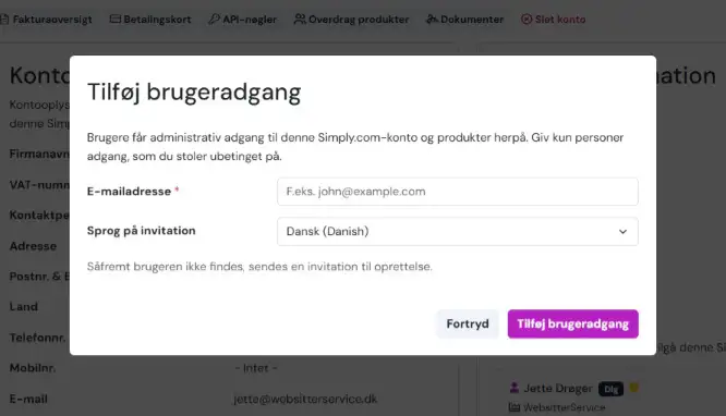 Sådan opretter du en bruger på Simply.com